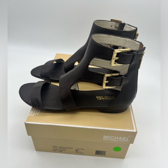 MICHAEL Michael Kors Adriana Flat Sandals Shoes Leather Coffee Size 9.5 with Box - Picture 2 of 8